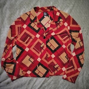 Ali Miles Red and Tan Geometric Jacket